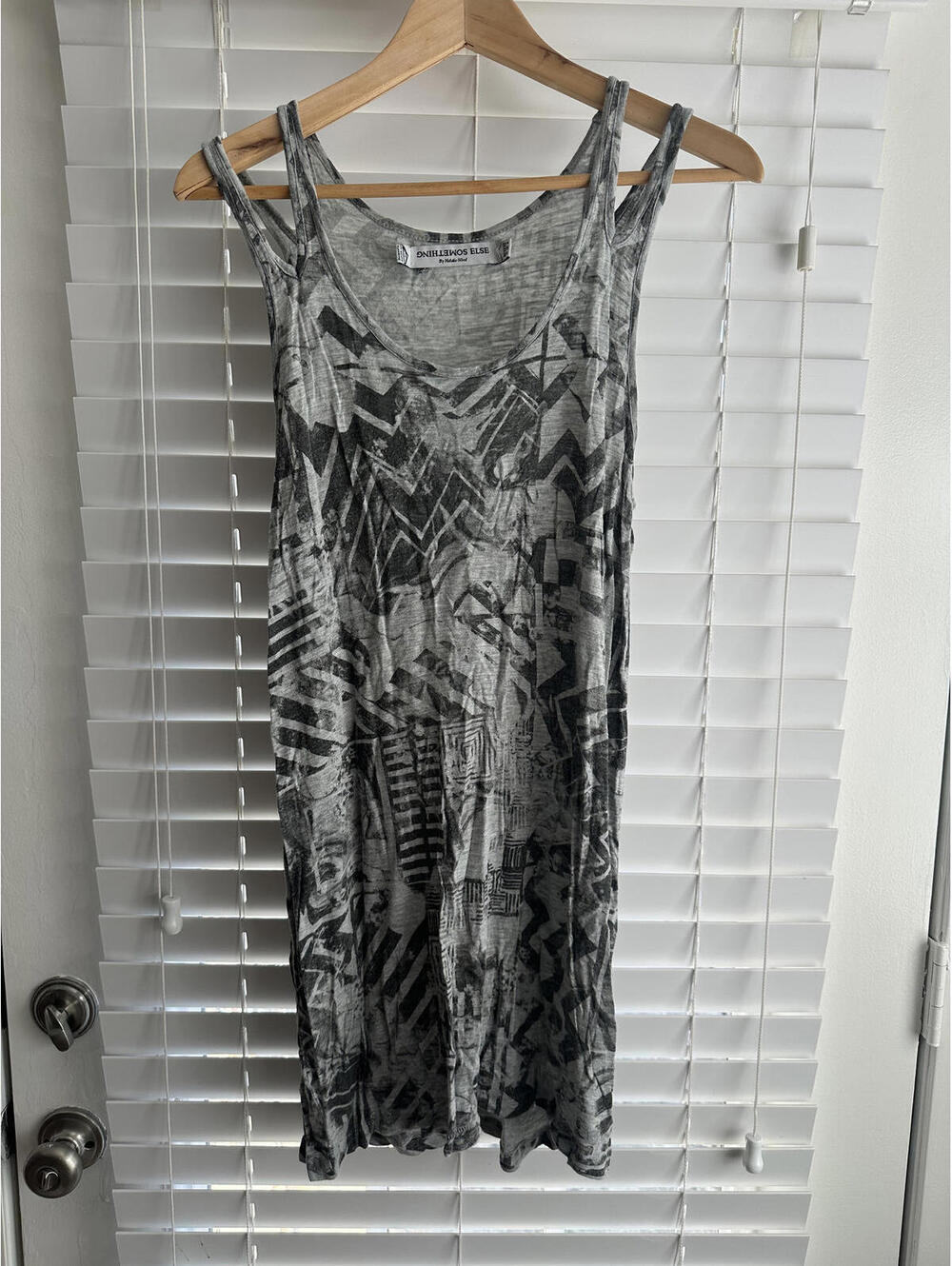 Something Else by Natalie Wood Gray Abstract Print Sleeveless Dress Y2K